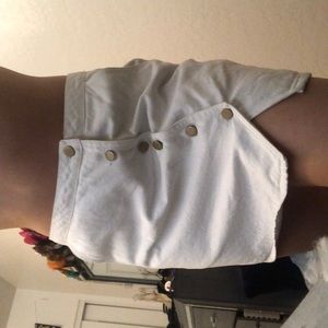 White Side Button Jean Skirt